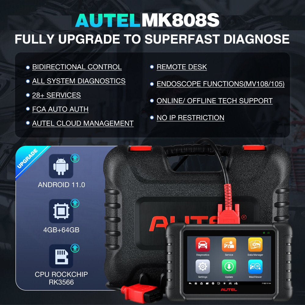 Autel MK808S Car Diagnostic Tool, 2023 Model, Bi-Directional Control, 28+ Resets, All System Scan, 5X Faster Processor