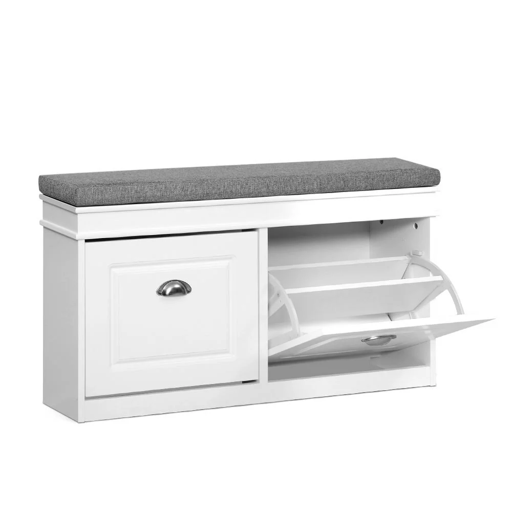 White Adjustable Shoe Rack Cabinet Bench, 12 Pairs - Artiss