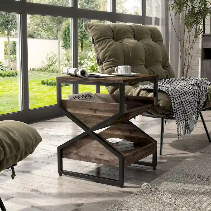 Denhour DH BASIC 17-Inch Metal Industrial End Table with 1 Open Shelf