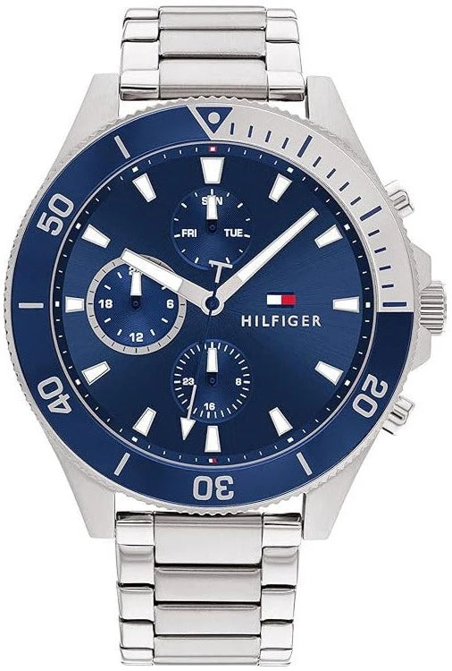 Tommy Hilfiger Larson Chronograph Blue Dial Silver Steel Strap Men's Watch - 1791917