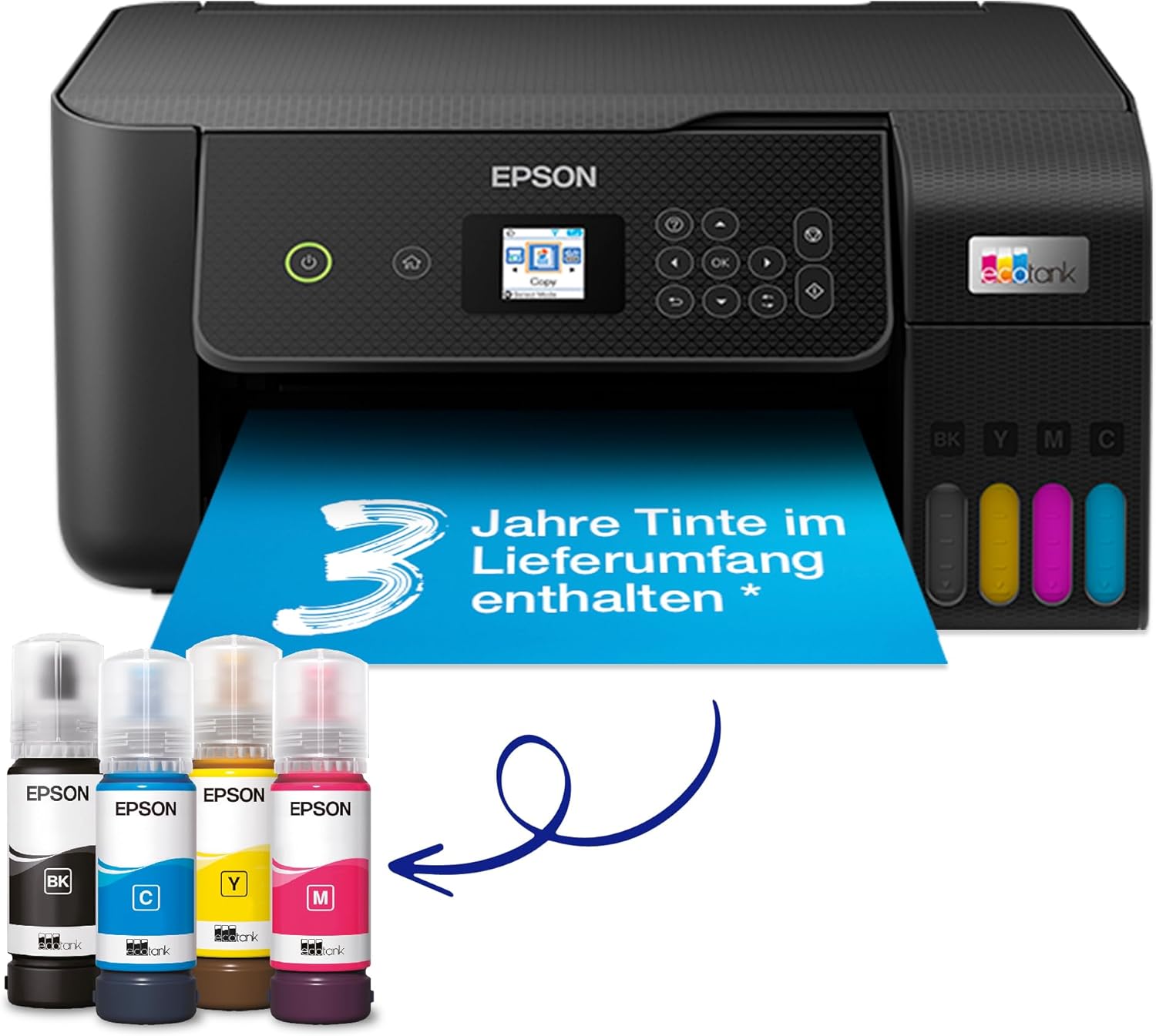 Epson EcoTank ET-2870 A4-Multifunktions-Wi-Fi-Tintentankdrucker, mit einem im Lieferumfang enthaltenen Vorrat an Tinten bis zu 3 Jahren