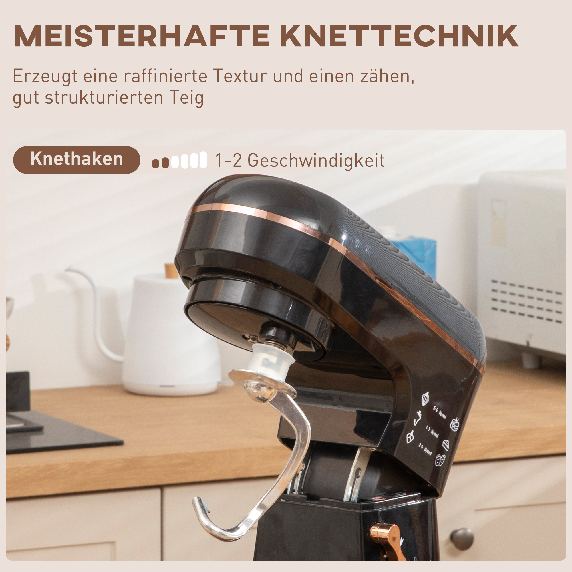 Staande Mixer, Keukenmachine, Mixer, 6 Standen, 5,5L Roestvrijstalen Kom, Zwart