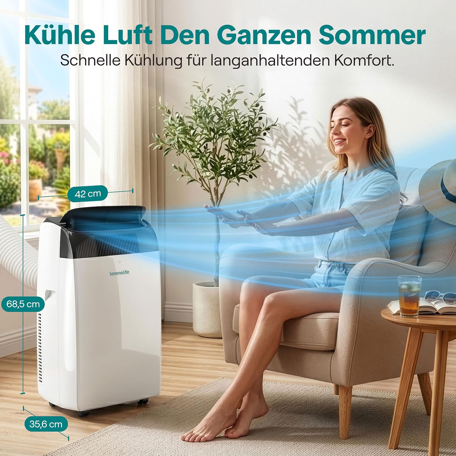 SereneLife Mobile Klimaanlage 4,1 kW 14000 BTU – Klimaanlage Mit Heizfunktion Für Zimmer Bis 40 m² Leise 51 dB Klimagerät Schlafzimmer Mit Entfeuchter, Lüfter, Fernbedienung