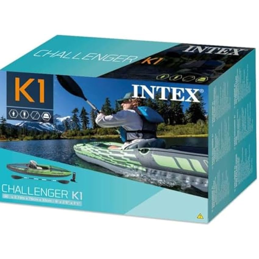 Intex Challenger Kayak, Man Inflatable Canoe with Aluminum Oars and Hand Pump