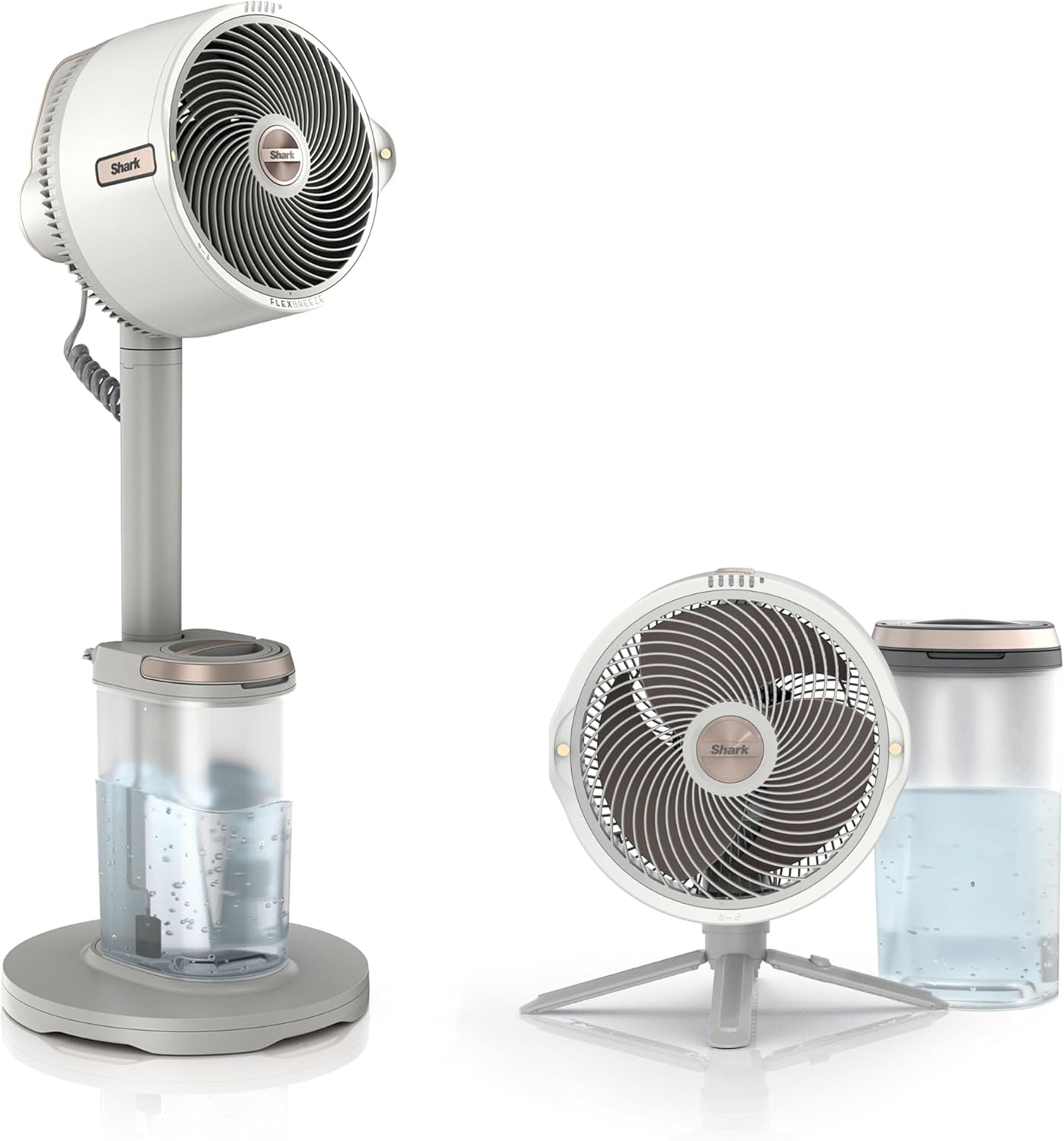 Shark FlexBreeze Pro Mist Akku-Ventilator für innen und außen mit Sprühsystem, tragbarer Sprühtank, 20 m, Stand- & Tischventilator, 5 Geschwindigkeitsstufen, leise, Fernbedienung, Dove FA300WHEU
