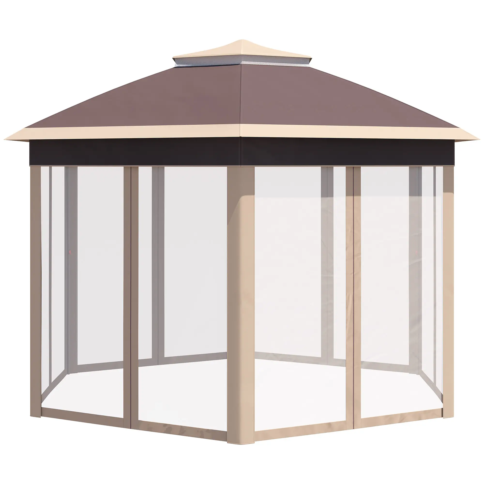 Outsunny Paviljoen 4x4 m zeshoekig met dubbel dak beige