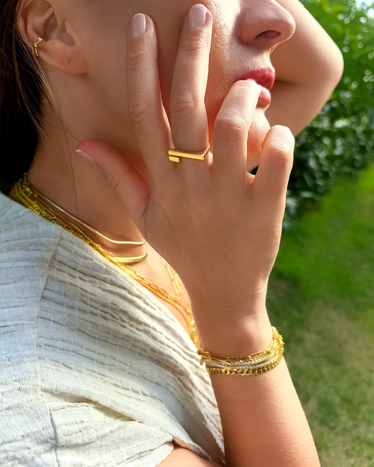 Open Bar Ring 18K Gold Vermeil Adjustable Minimalist Band