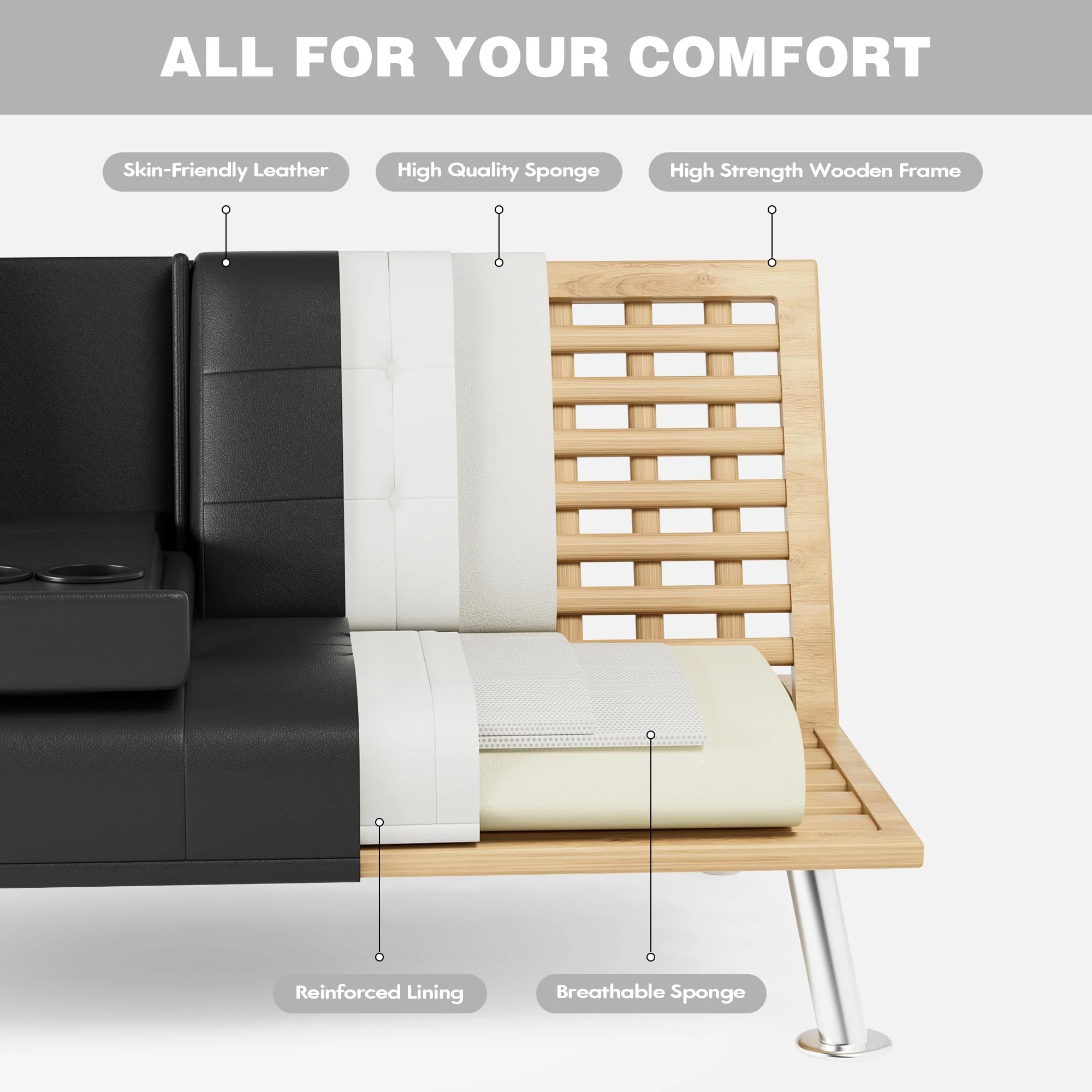 JUMMICO Modern Convertible Folding Futon Sofa Bed