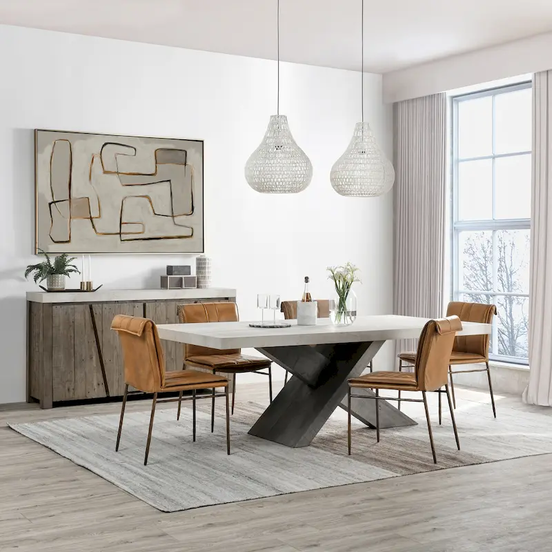 Modern Dining Table with Concrete Top and X Shape Base