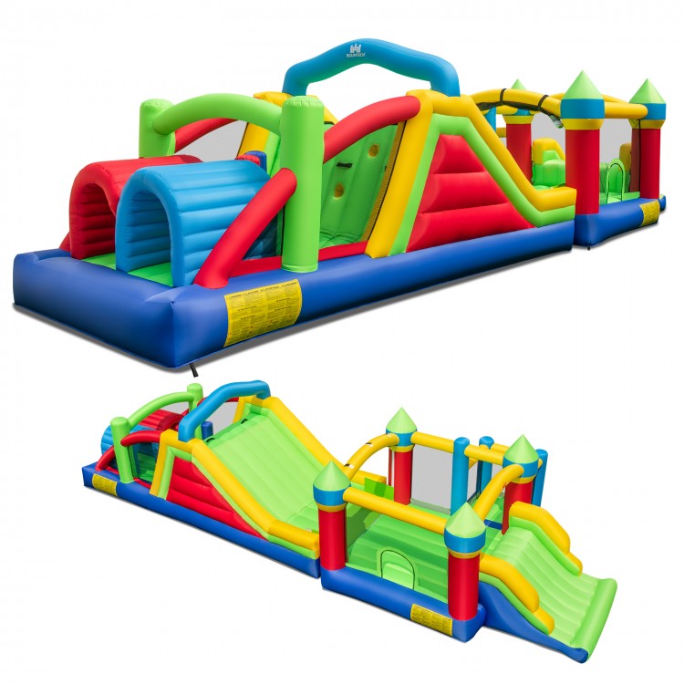 Inflatable Obstacle Course Bounce House with Dual Slides and Tunnels without Blower