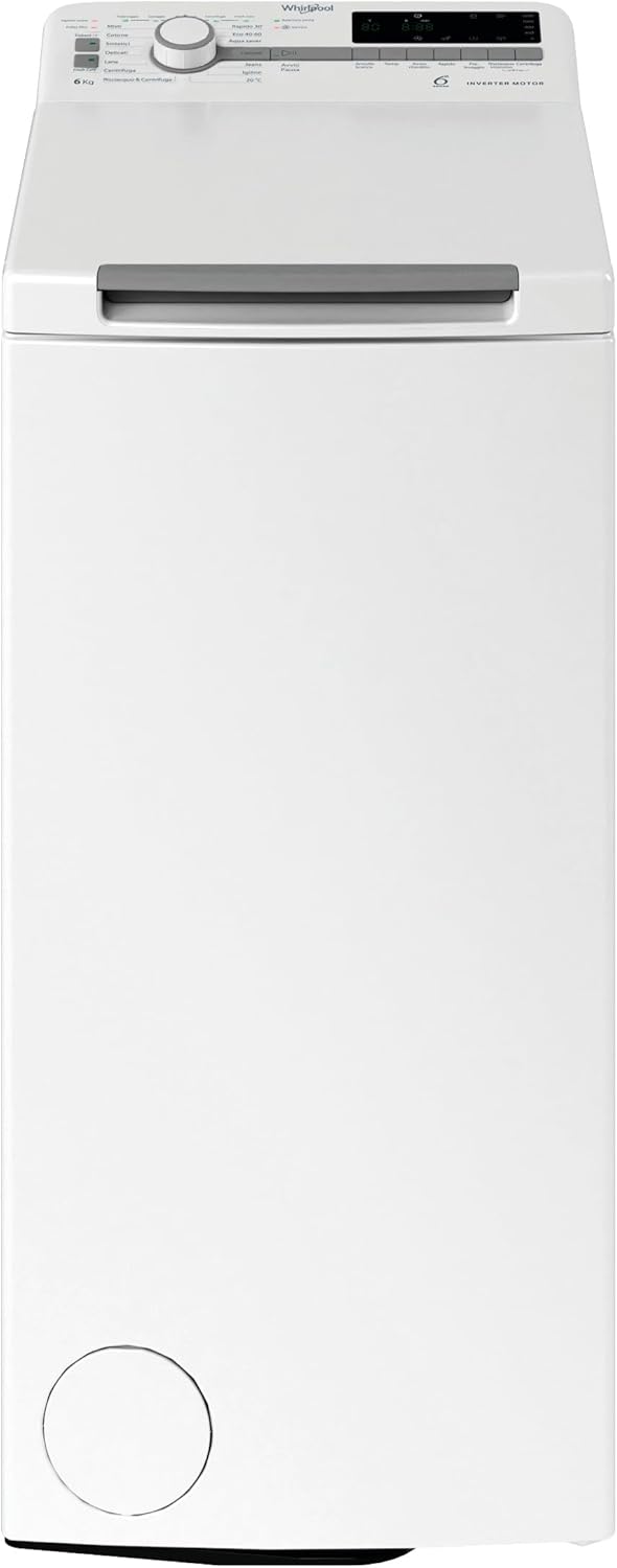 Whirlpool TDLR 6251BS IT/1 – Waschmaschine, 6 kg, Toplader Slim, freistehend, 1200 U/min, Klasse B, 6. Sensor, Colours 15°, FreshCare, 40 x 60 x 90 cm