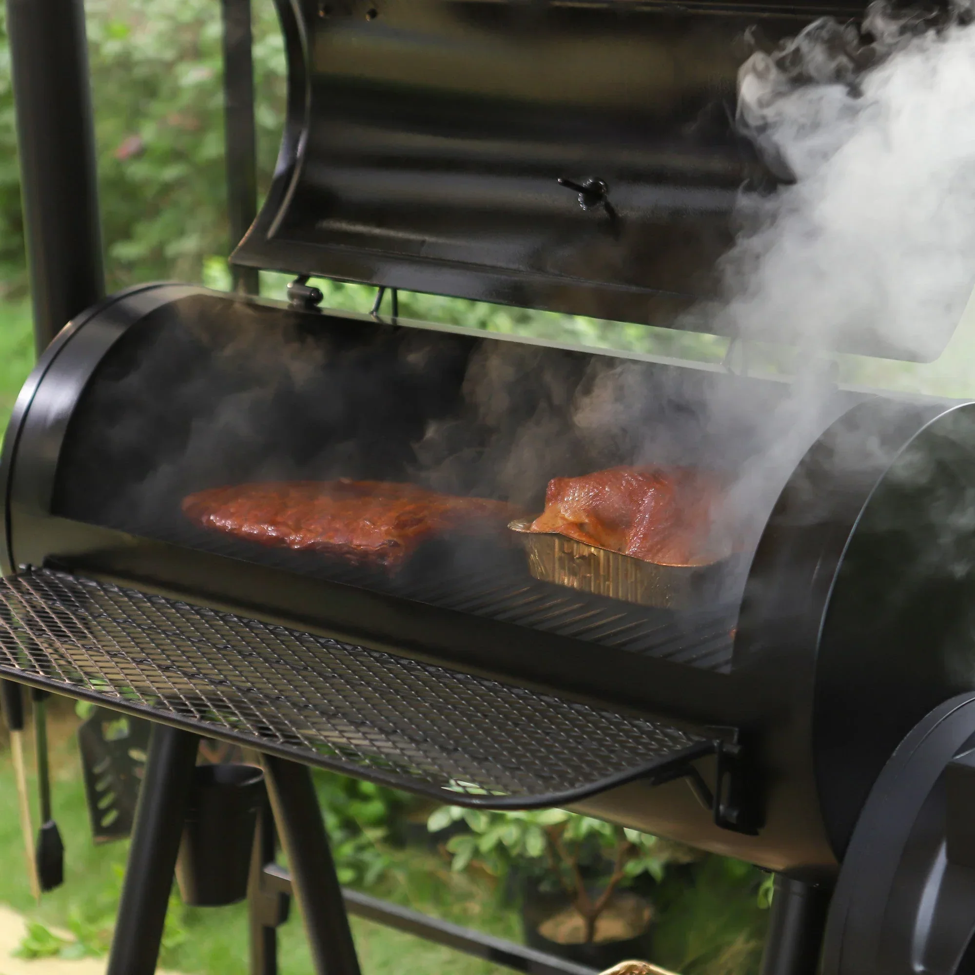 941 Sq.in. Overlarge BBQ Charcoal Grill with Offset Smoker, Black