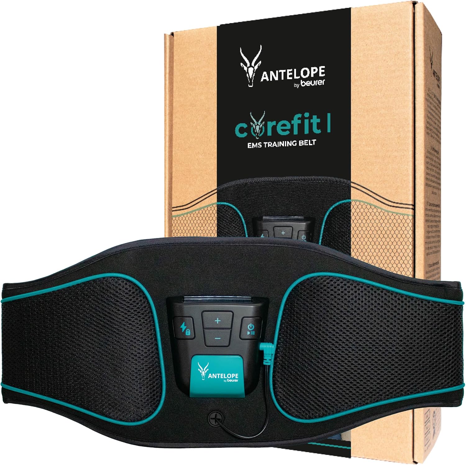 Beurer Antelope Corefit II EMS-träningsbälte, riktad stimulering av mag- och ryggmuskler, effektiv för muskeluppbyggnad och fettförbränning, 9 träningsprogram för män och kvinnor