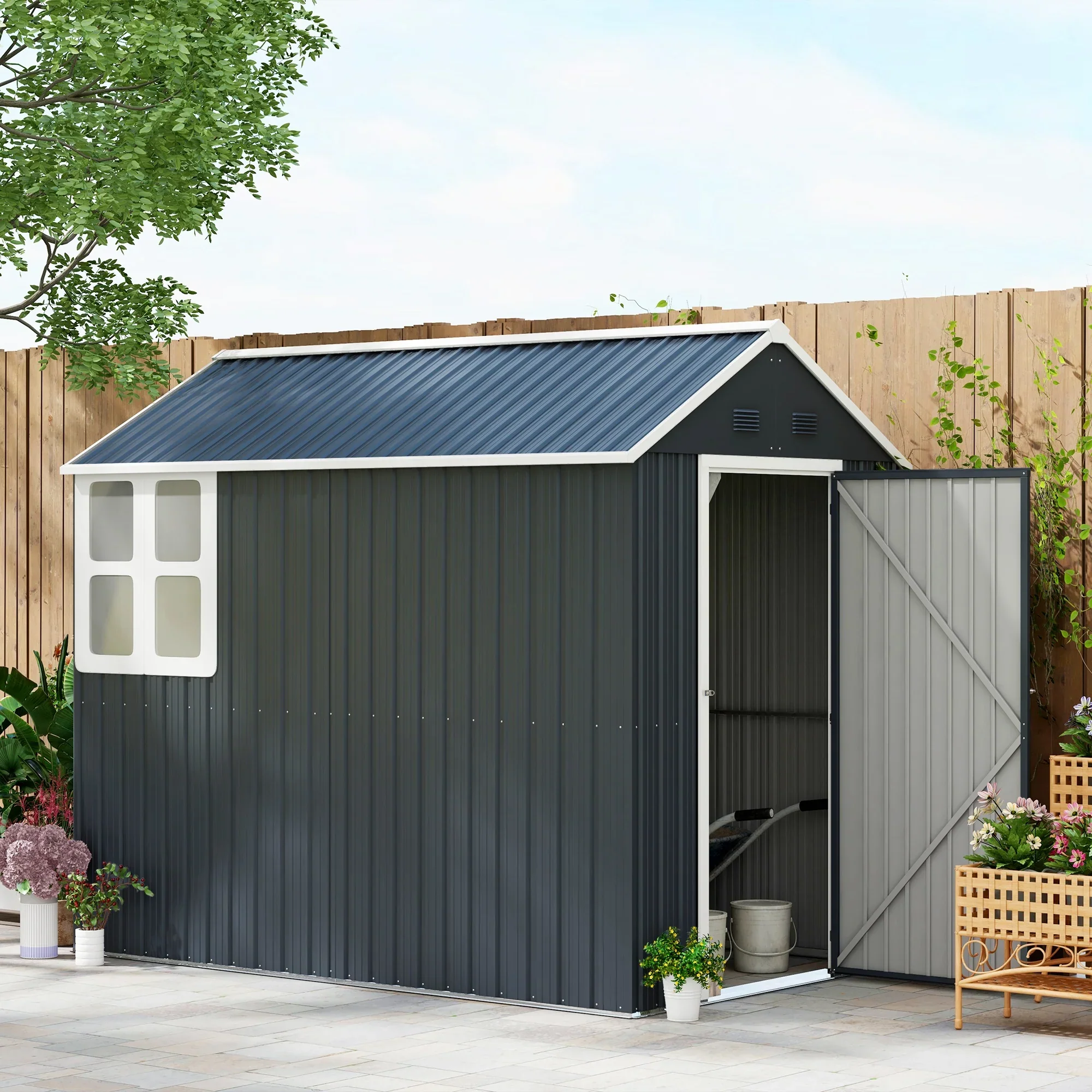 Outsunny Ger?teschuppen Gartenhaus gro? bel��ftet abschlie?bar Stahl