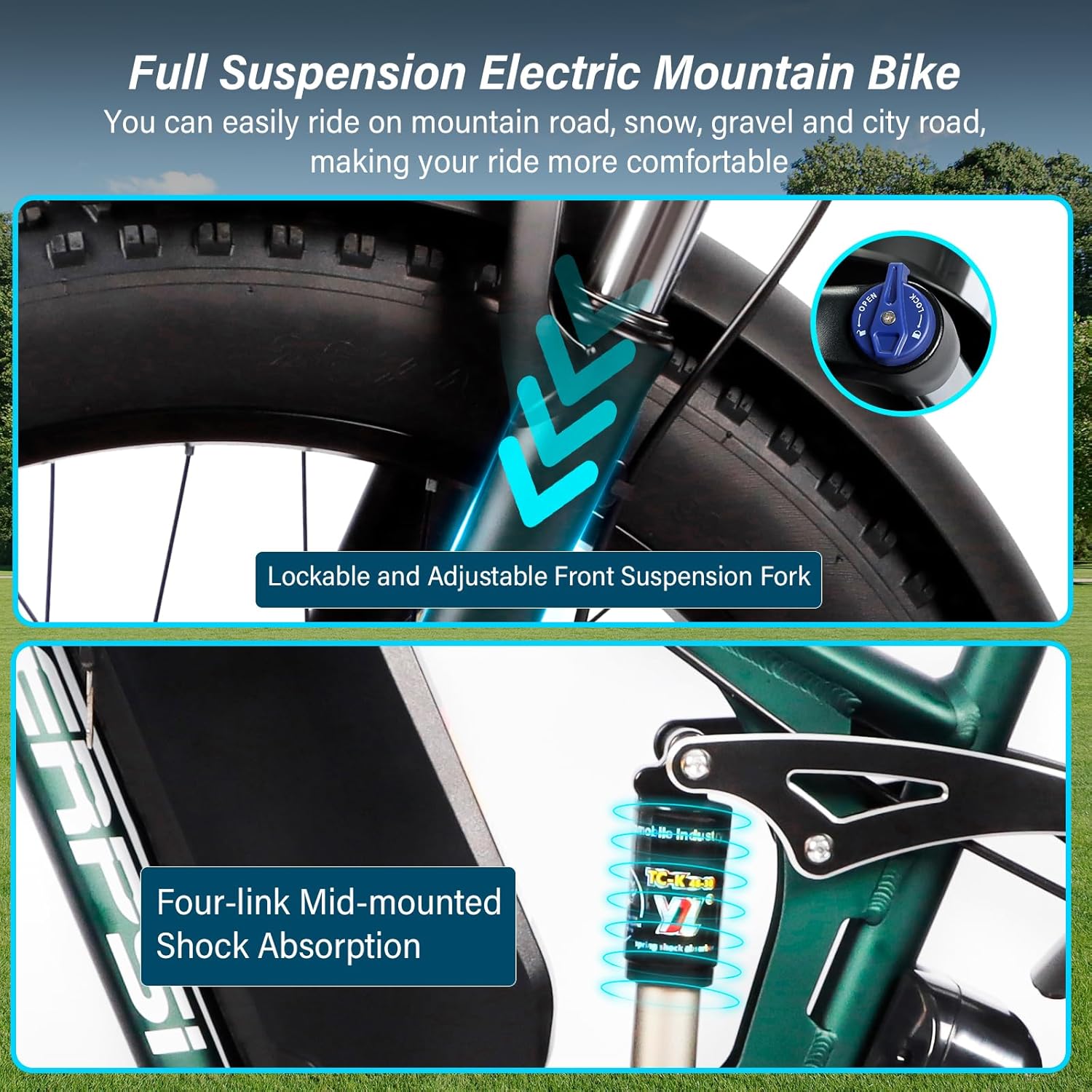 GERPSI Peak 5000W Dual Motor Ebike,Full Suspension E Bike Hydraulic Disc Brake,48V 25AH Battery Electric Bike for Adults,38MPH 85Miles Electric Bicycle for Adults,26''Fat Tire for All Terrain E-Bike