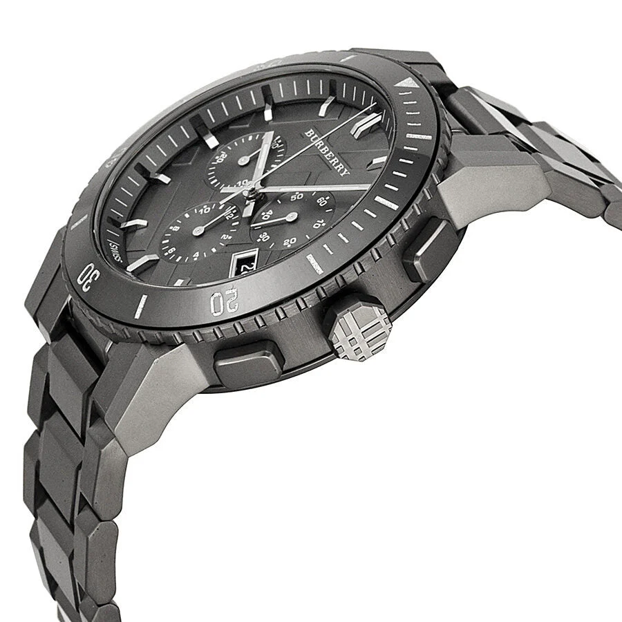 Burberry Chronograph Gunmetal Dial  Grey Ion-plated Stainless Steel Men's Watch BU9381