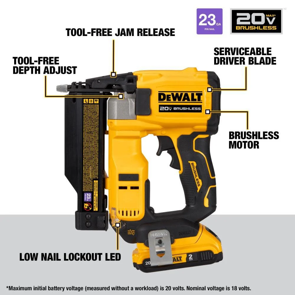 Clavadora de Clavillos 23 Ga. Inalámbrica ATOMIC Compact Series 20V MAX Kit DCN623D1 – DEWALT