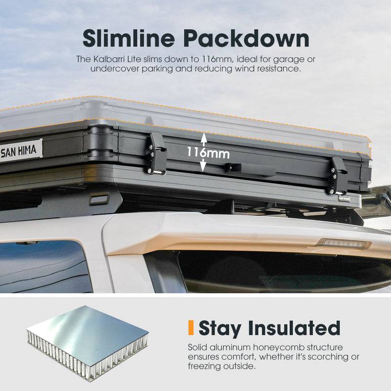 San Hima Kalbarri Lite Rooftop Tent Hardshell With Ladder Grey Camping 4WD 4×4