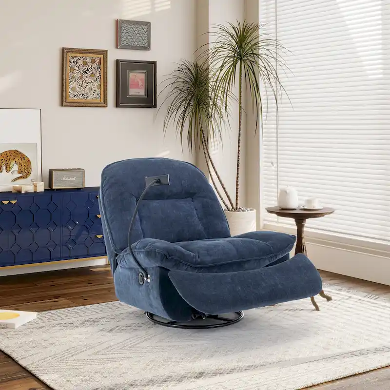 Clihome Adjustable Swivel Chenille Recliner with Phone Holder