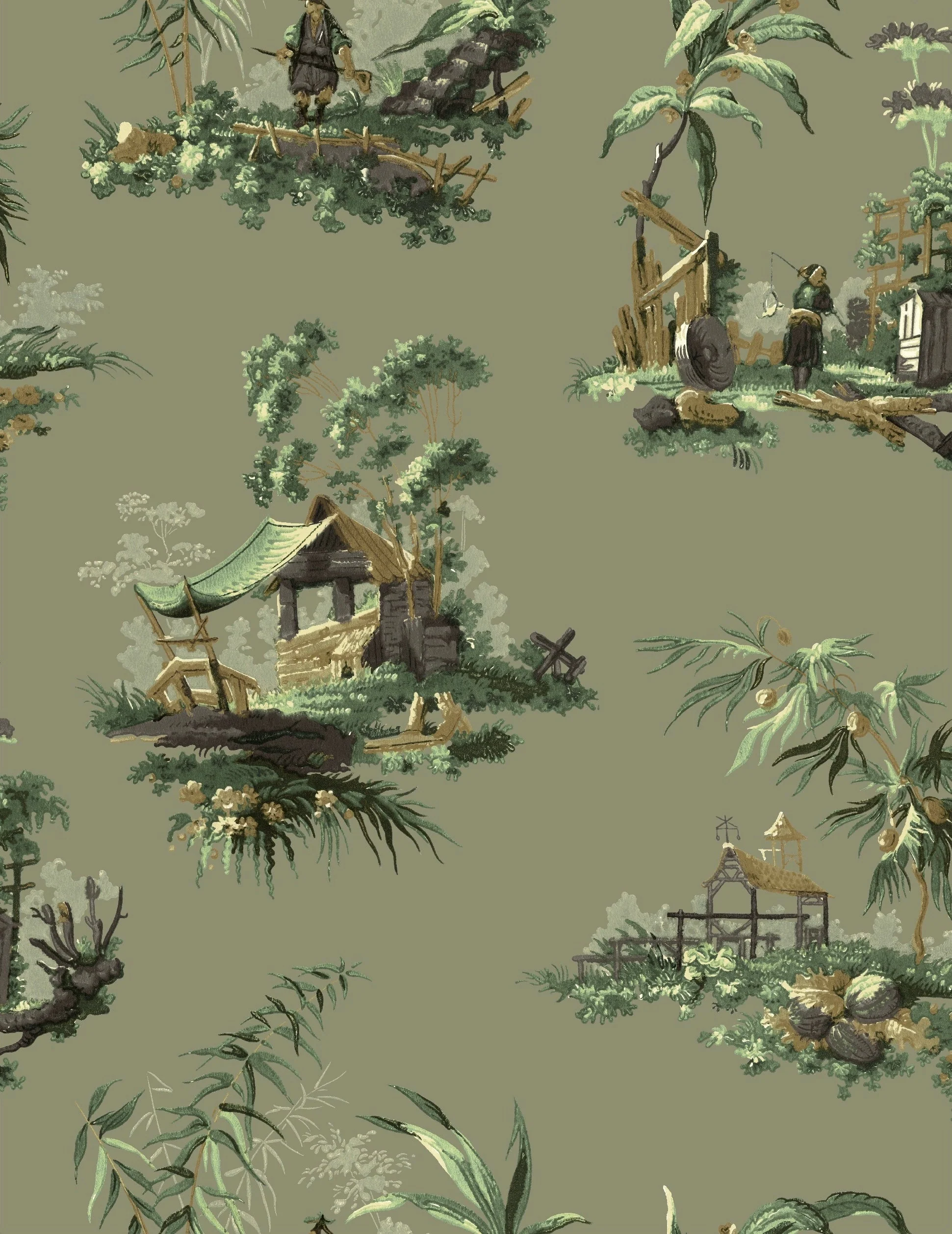 Vintage Oriental Wallpaper - Grey