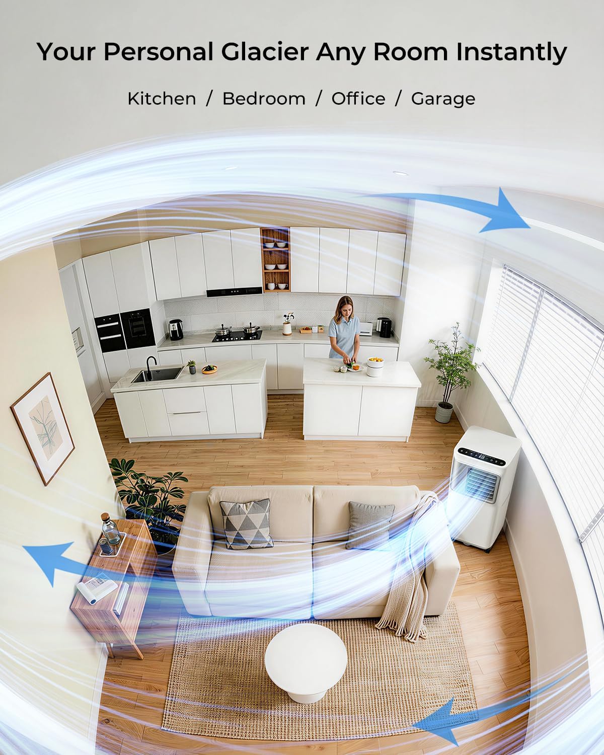 Tragbare Klimaanlage 16.000 BTU für große Räume bis zu 730 Quadratmeter, 5 in 1 Smart AC Einheit mit WiFi/Fernbedienung, schnelle Kühlung, Luftentfeuchter