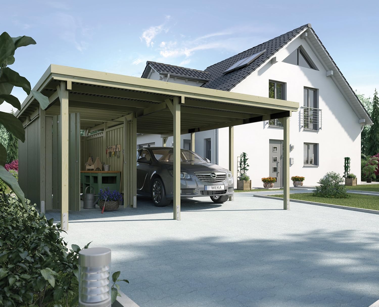 Weka Carport 607 Größe 2 kdi Carport mit XL-Geräteraum