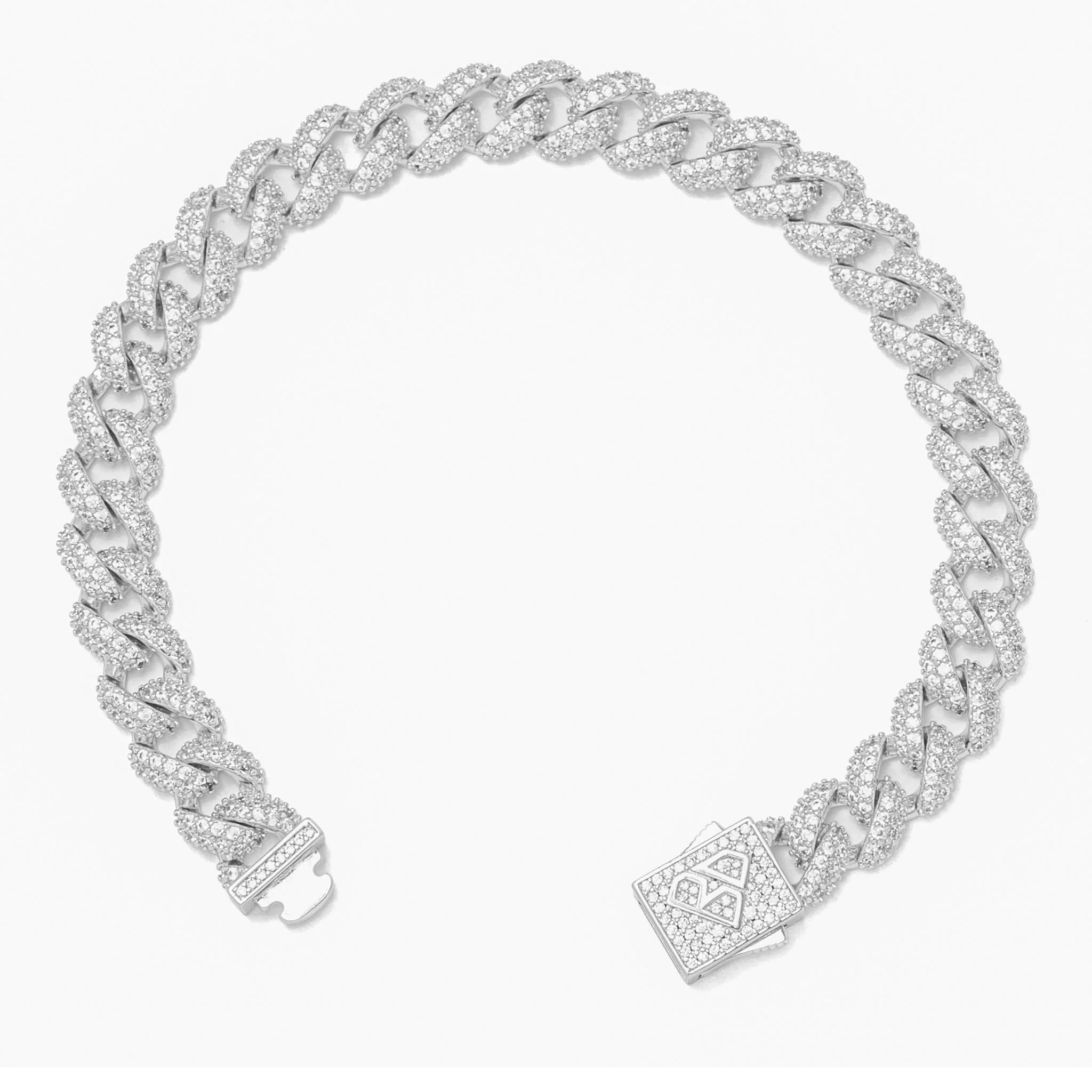 Big Daddy 9MM Diamond Curb Silver Iced Out Bracelet