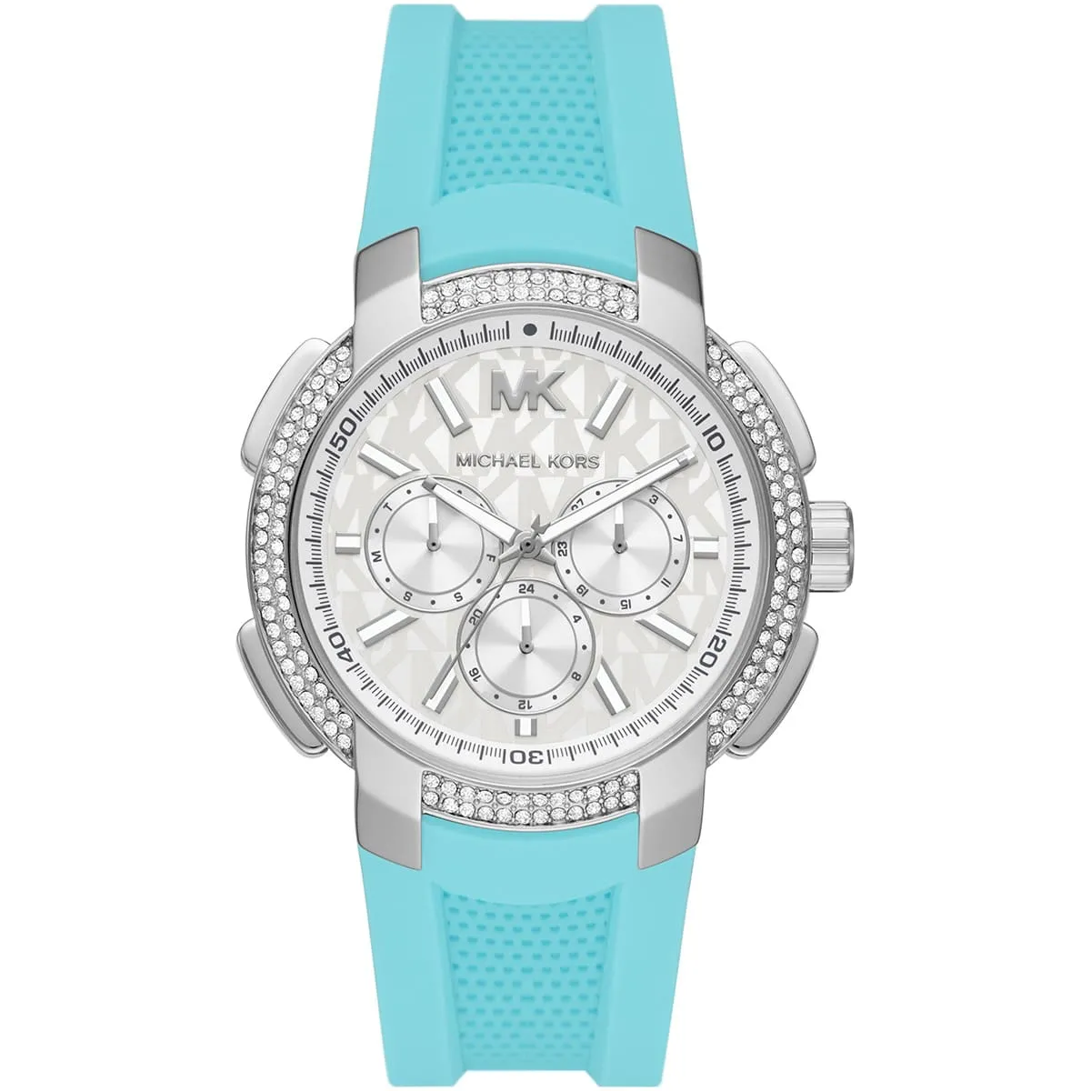 Michael Kors Oversized Sidney Pavé Silver-Tone and Turquoise Silicone Women's Watch - MK7246