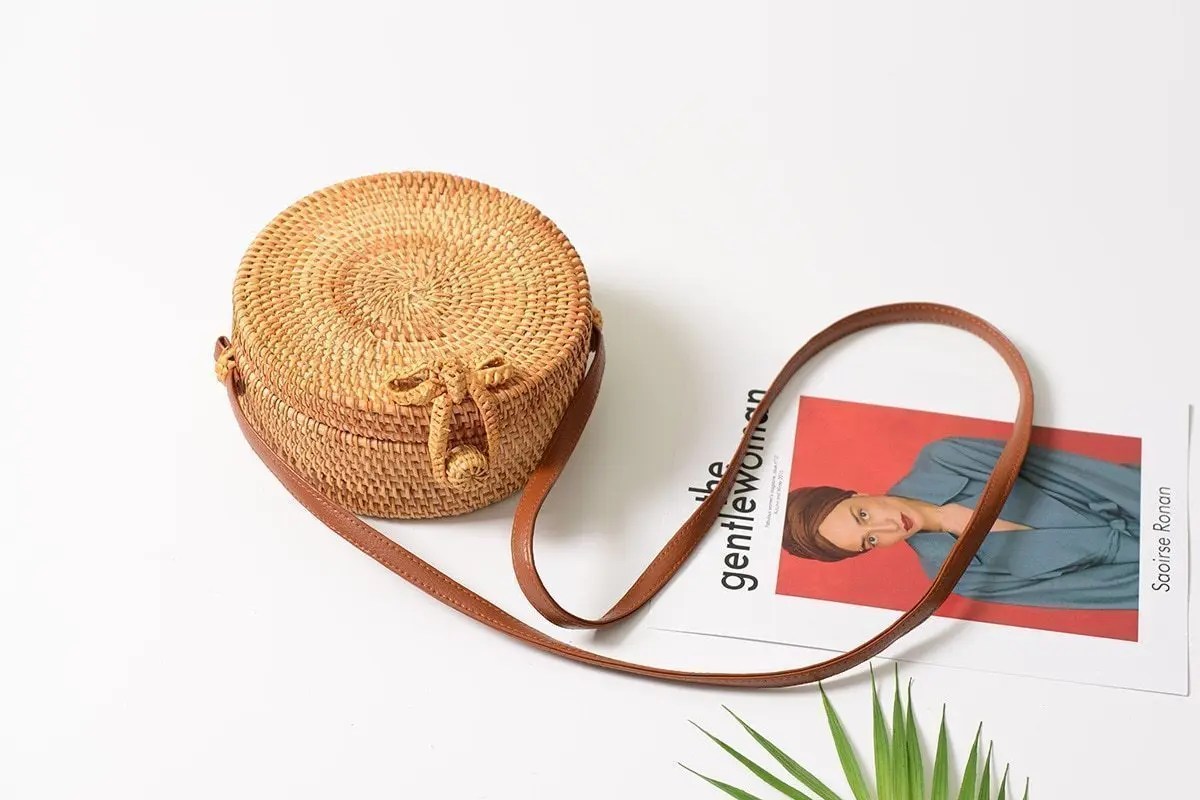 Woven Straw Bag Rattan Purse Crossbody Round Wicker Circle Hand Woven