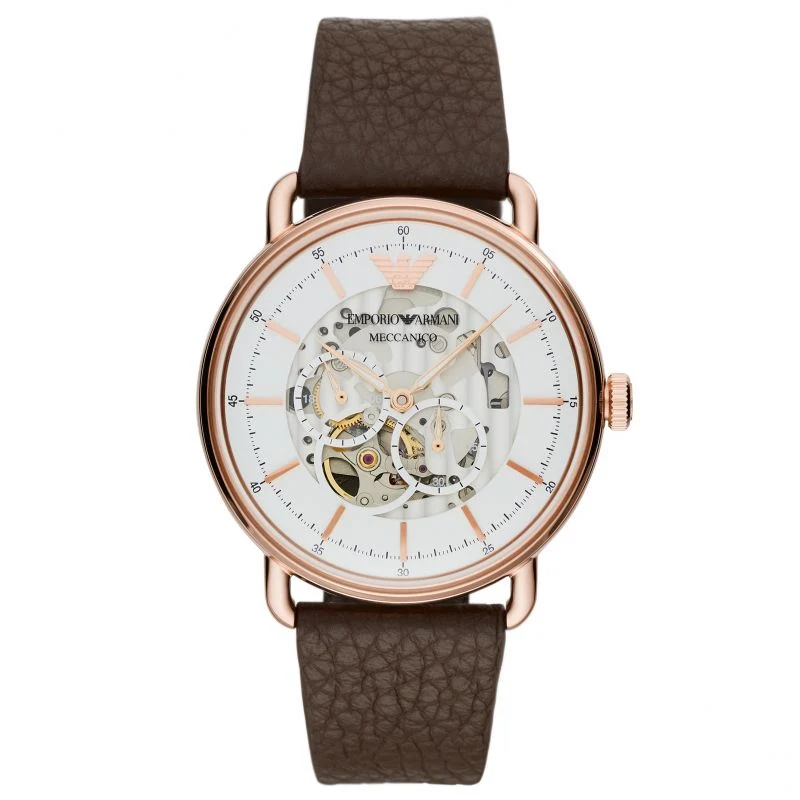 Emporio Armani Aviator Automatic Men's White Skeleton  Dial Watch AR60027