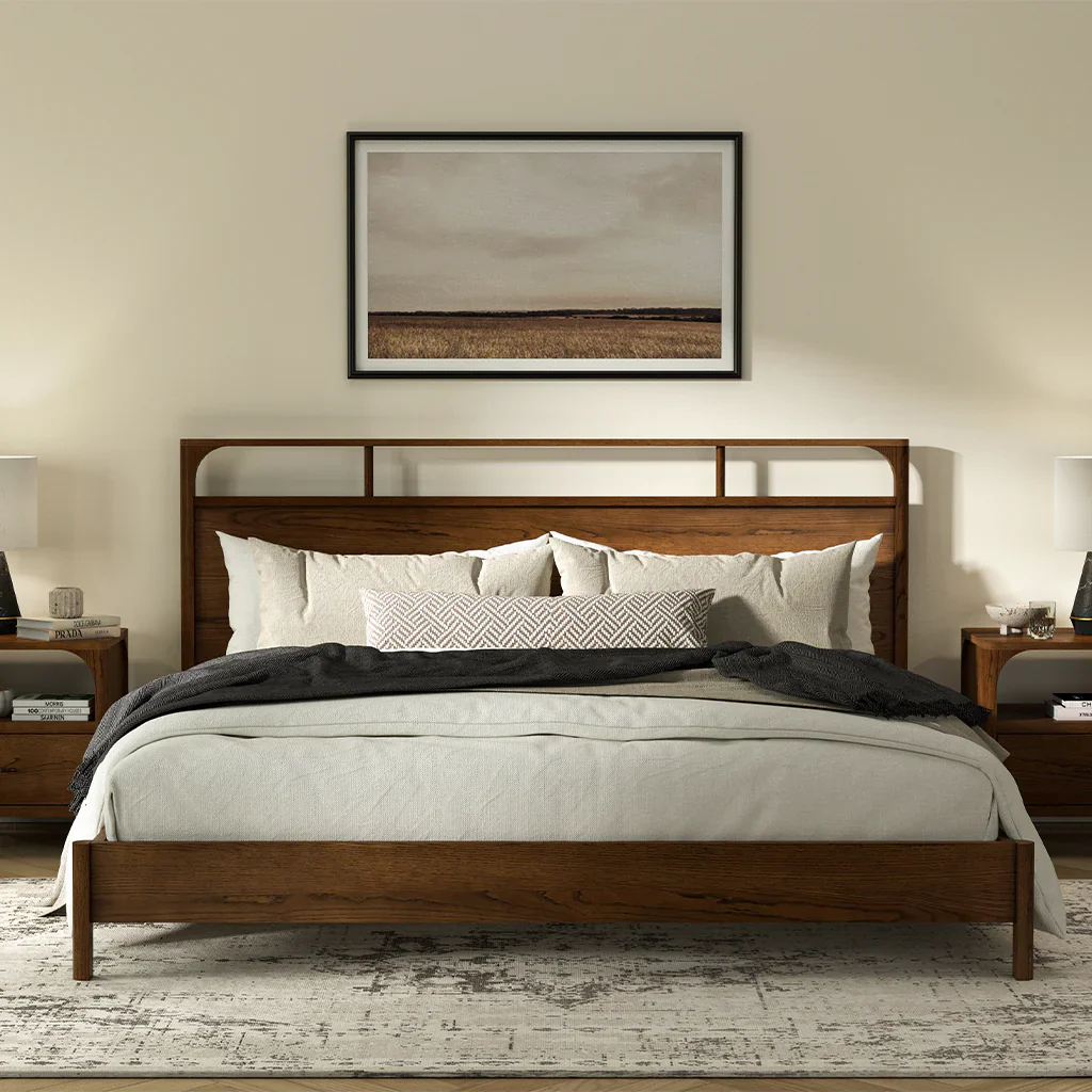 Cama Cali de Roble Tinte Nogal – Elegancia Natural y Acabados Cuidados