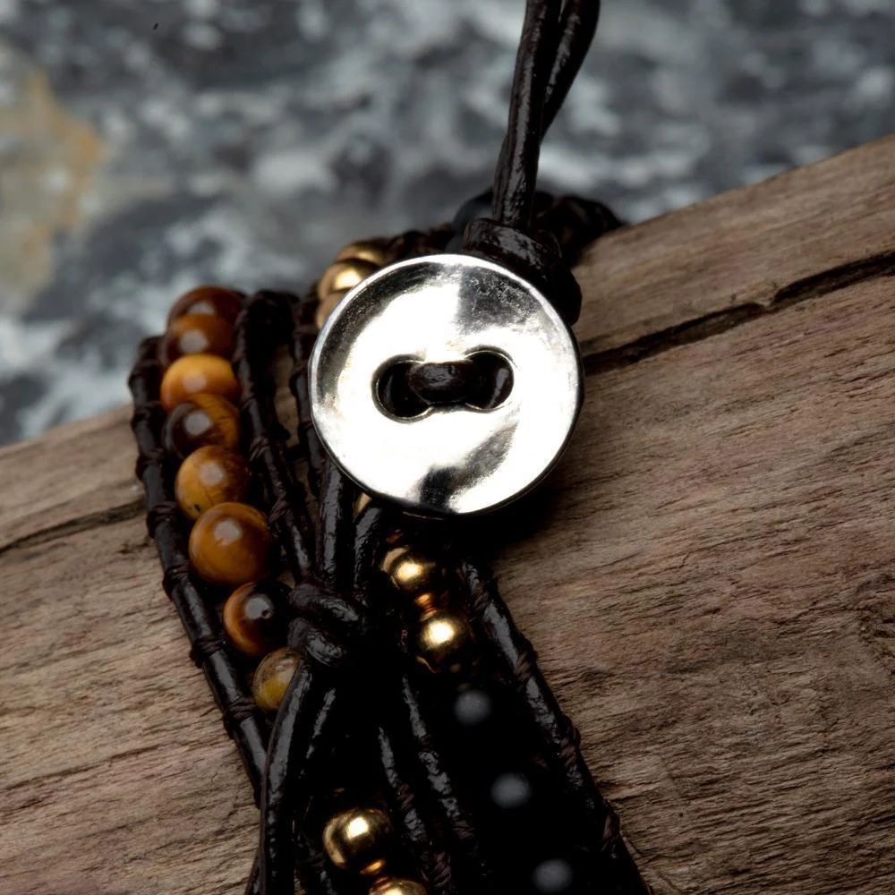 Wikkelarmband Balans - Tijgeroog & Frosted Agaat - Positiviteit