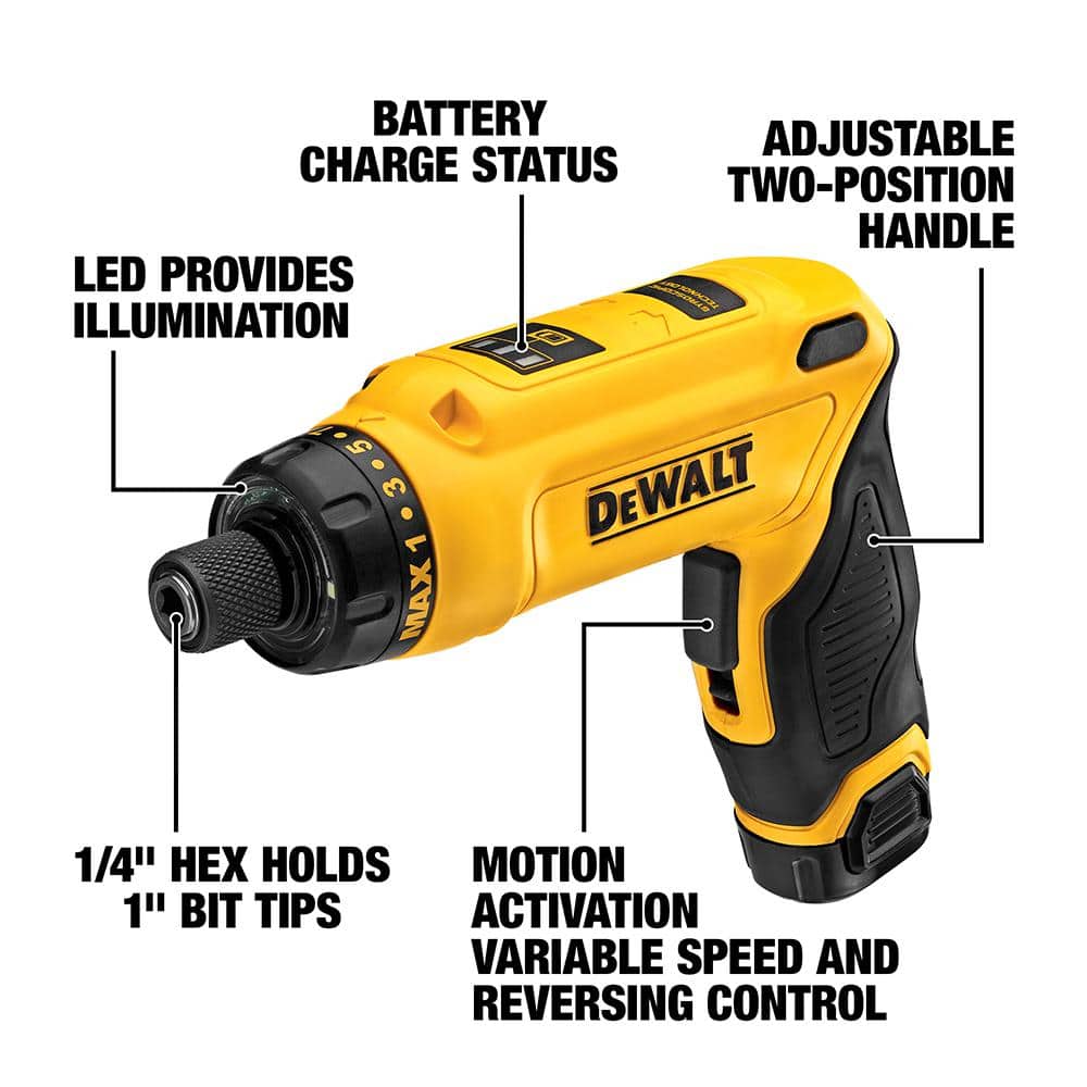 8V MAX Cordless Gyroscopic Screwdriver with Adjustable Handle, (2) 1.0Ah Batteries, Charger, and Bag DCF680N2