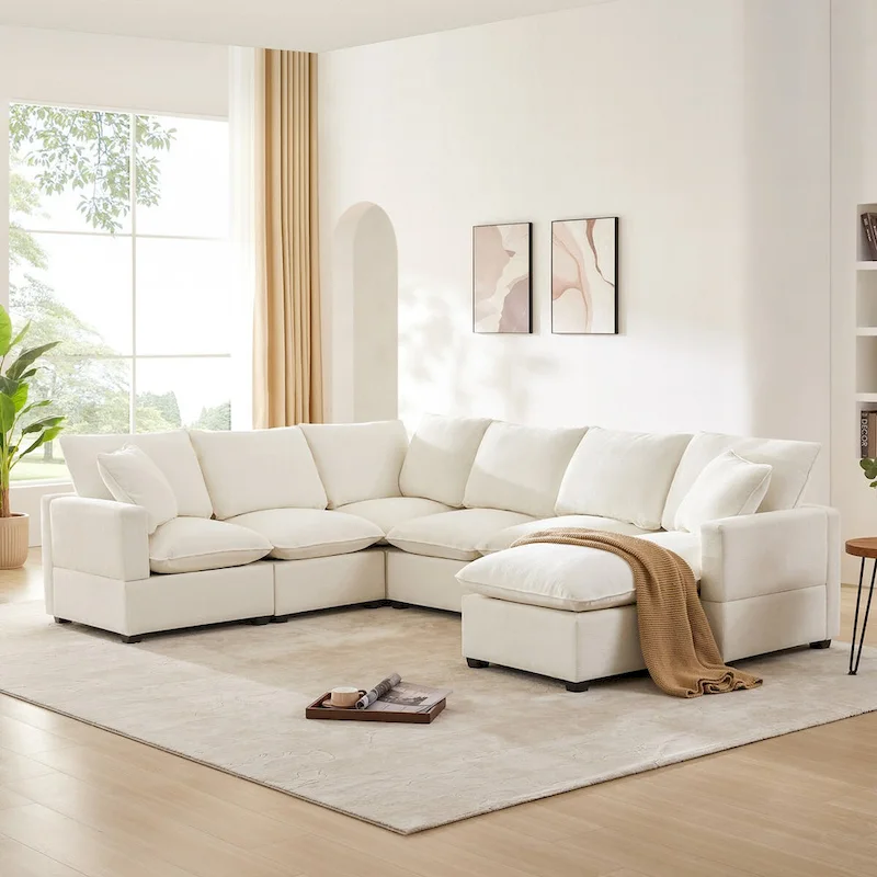 Nestfair Modern U Shape Modular Sofa 7 Seat Chenille Sectional Couch Set with 2 Pillows Included