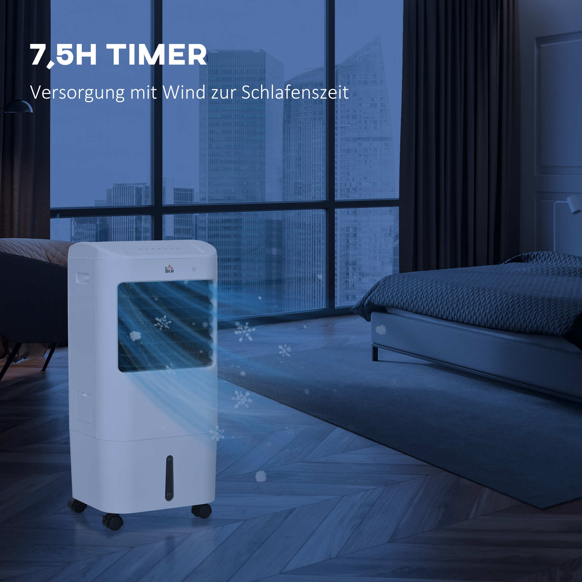 Mobiele Luchtkoeler/Airconditioner met 3 Modi, 7,5-uurs Timer, Verrijdbaar, Kunststof, Wit