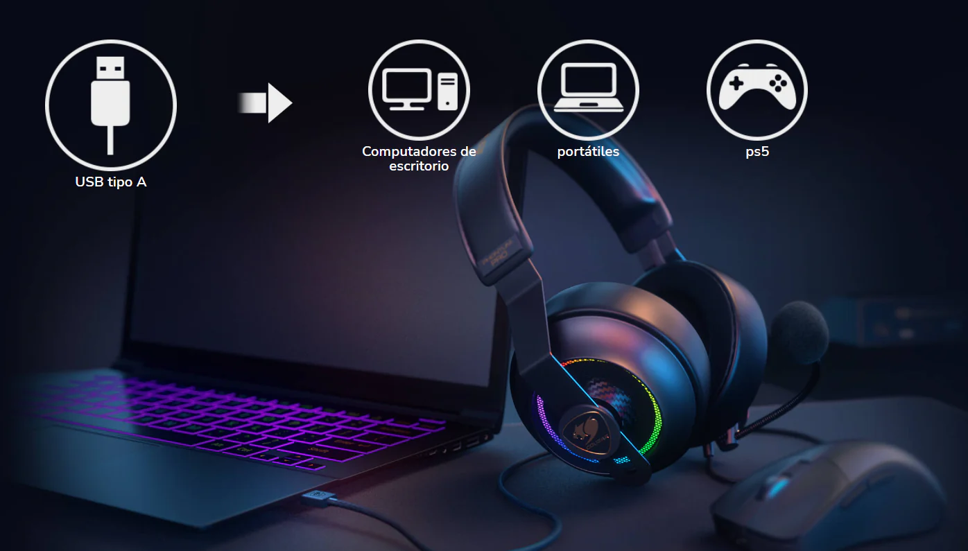 2025 Audífonos Gamer Cougar Phontum Pro Prix USB 7.1 – Multiplataforma