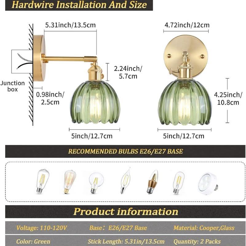 Iluminating Wireless Wall Light - Includes 2 Free Bulbs & Dimmable Brass & Glass Sconce
