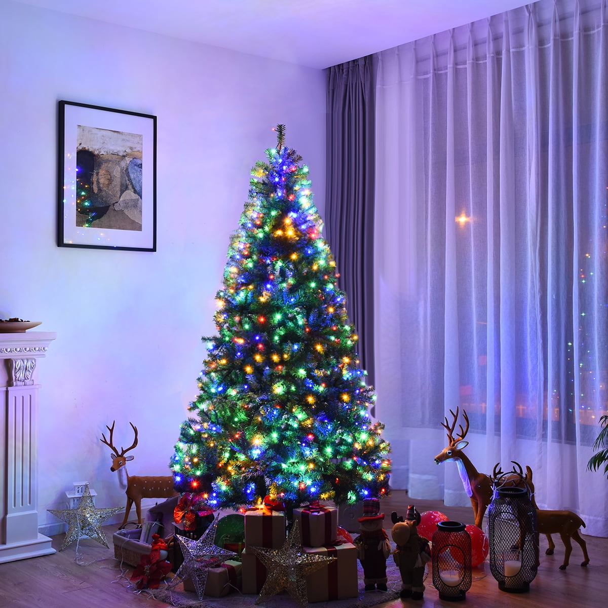 Costway 8Ft Pre-Lit Artificial Christmas Tree Hinged 750 LED Lights