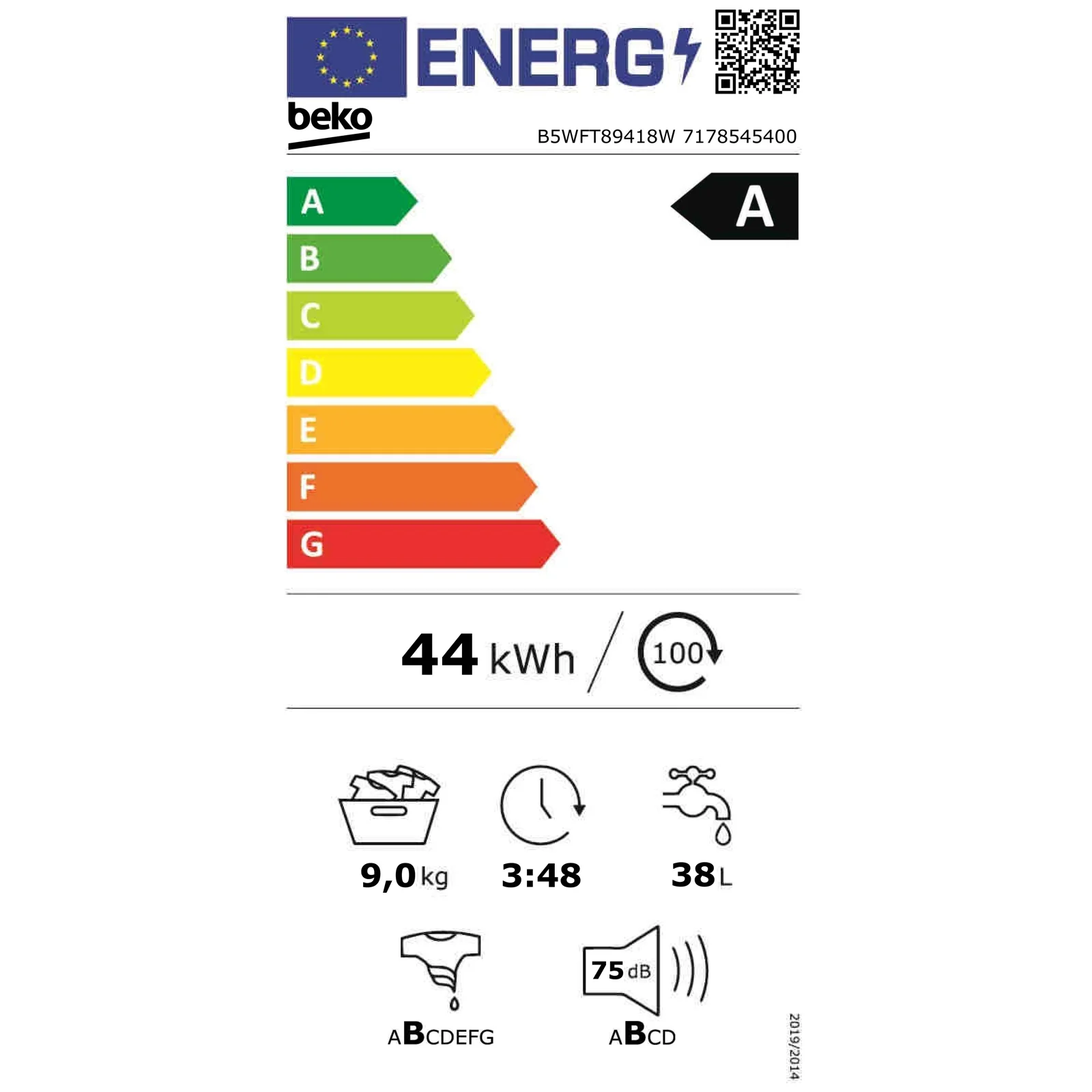 2025 Lavadora Beko con puerta XL, Bluetooth y WiFi B5WFT89418W