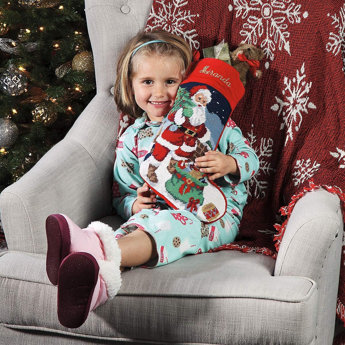 Lillian Vernon Personalized Needlepoint Reindeer Stocking - Heirloom Christmas Stocking, 100% Wool, 9.5” W x 17” L