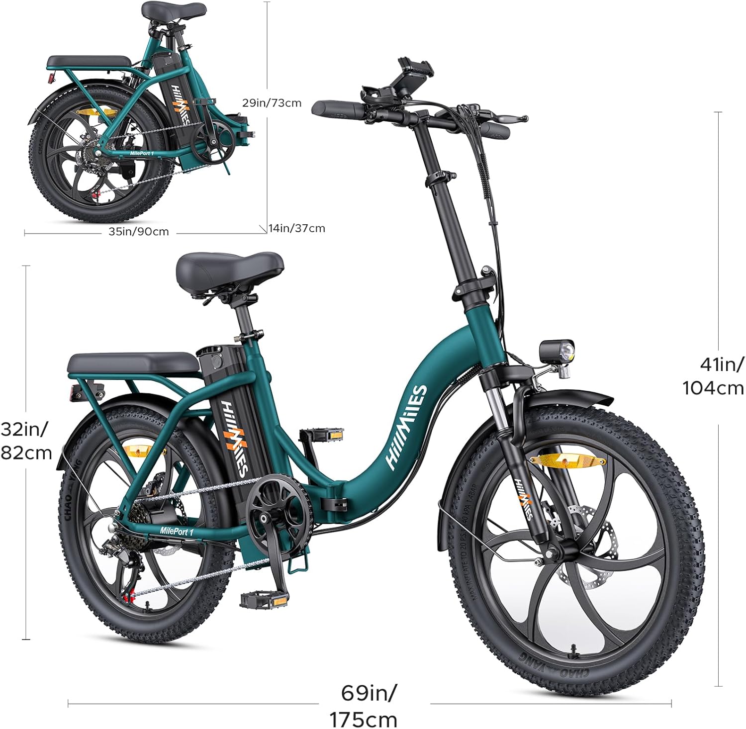 MilePort 1 Bici Elettrica Per Adulti, 36V 13AH Batteria Rimovibile 250w Motore Con 20 “*3.0” Fat Tire Pieghevole Bicicletta Elettrica, Velocità 25KM/H Gamma Fino a 100KM Città Pendolare Ebike