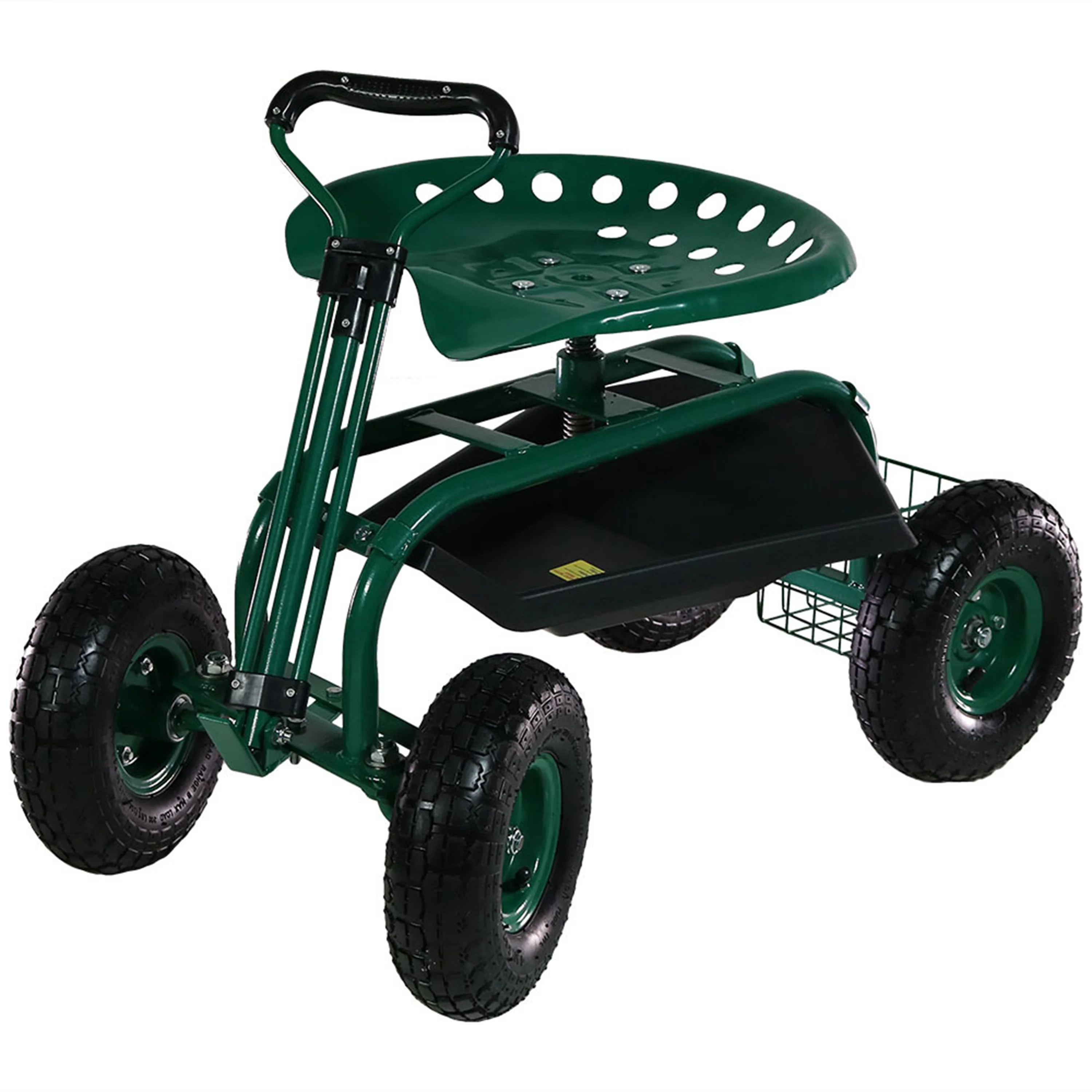 2025 Carrito de Jardín Rodante Sunnydaze con Asiento Giratorio y Manillar de Dirección