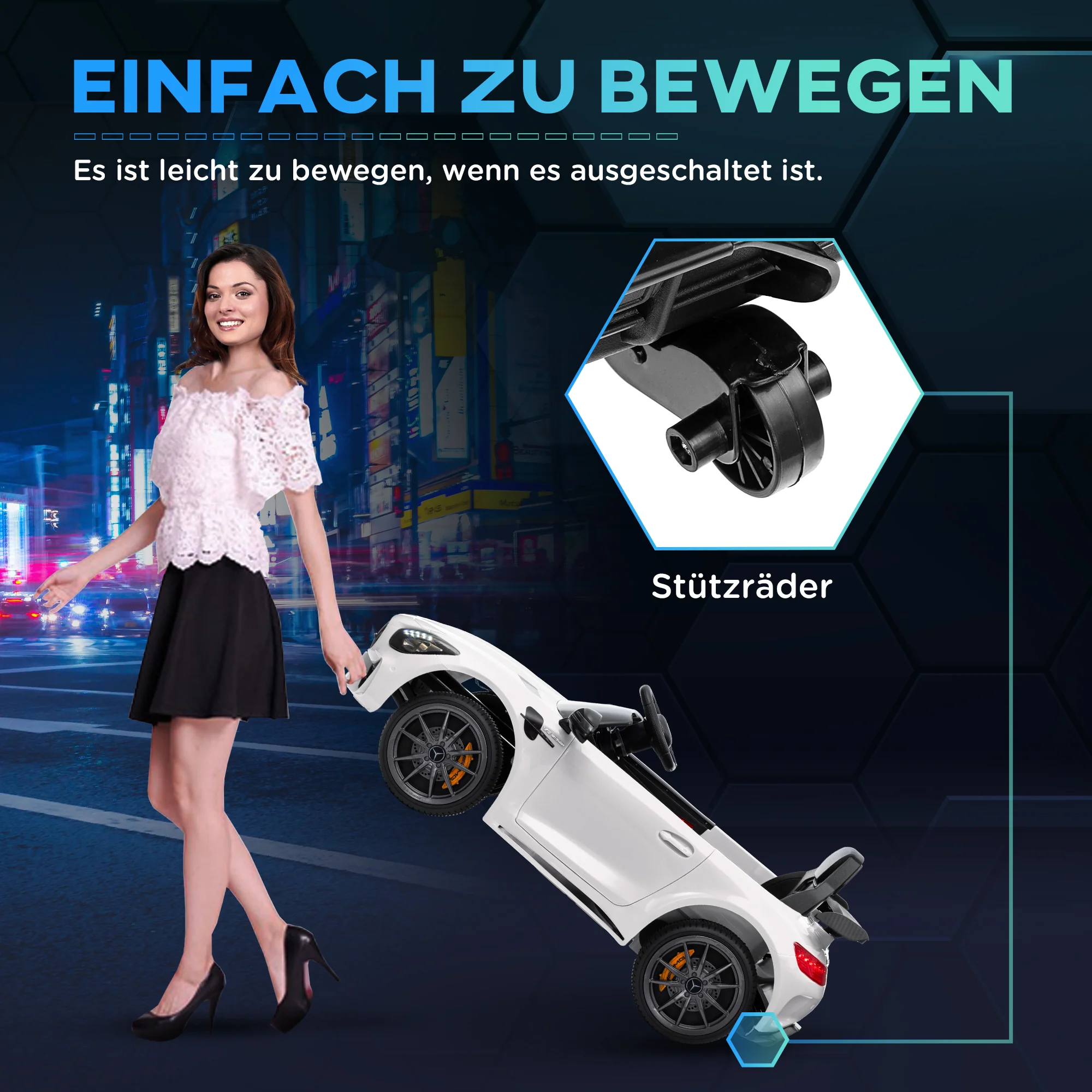 AIYAPLAY Elektrisch Kinderauto, Mercedes, 3-5 km/u, Afstandsbediening, Licht & Muziek, Wit