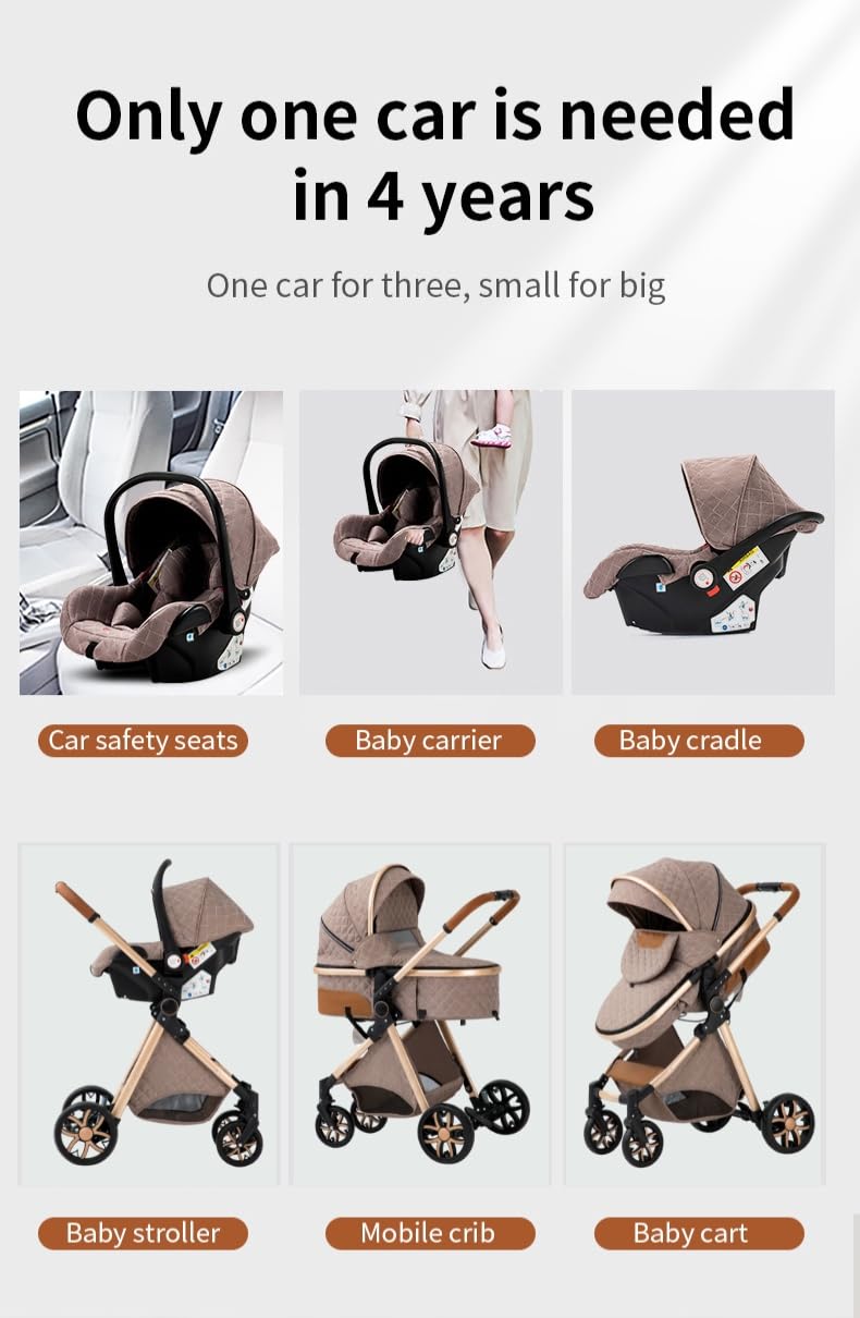 YAZOCO kinderwagen 3 in 1 Buggy Babybett Komplett Set Einem Klick Zusammenklappbarer Kinderwagen, KombiKinderwagen Aluminiumrahmen für Neugeborene (Schwarz)