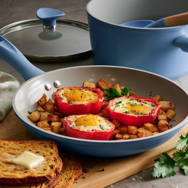 14-Piece Ceramic Cookware Set Blue Nonstick, Induction-Ready, Oven Safe, Dishwasher Safe, Includes Fry Pans, Sauté Pan, Sauce Pans, Dutch Oven, and Wooden Utensils, 80110/035DS