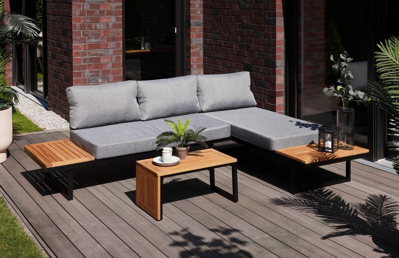 Primaster Gartenmöbel-Set Vulcano Holz/Aluminium Ecksofa Sitzgruppe Lounge Set