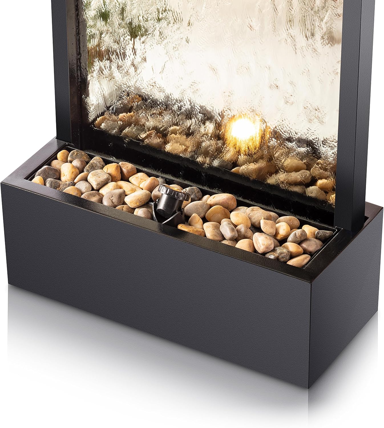 Alpine Mirror Waterfall Fountain with Stones & Lights, 72