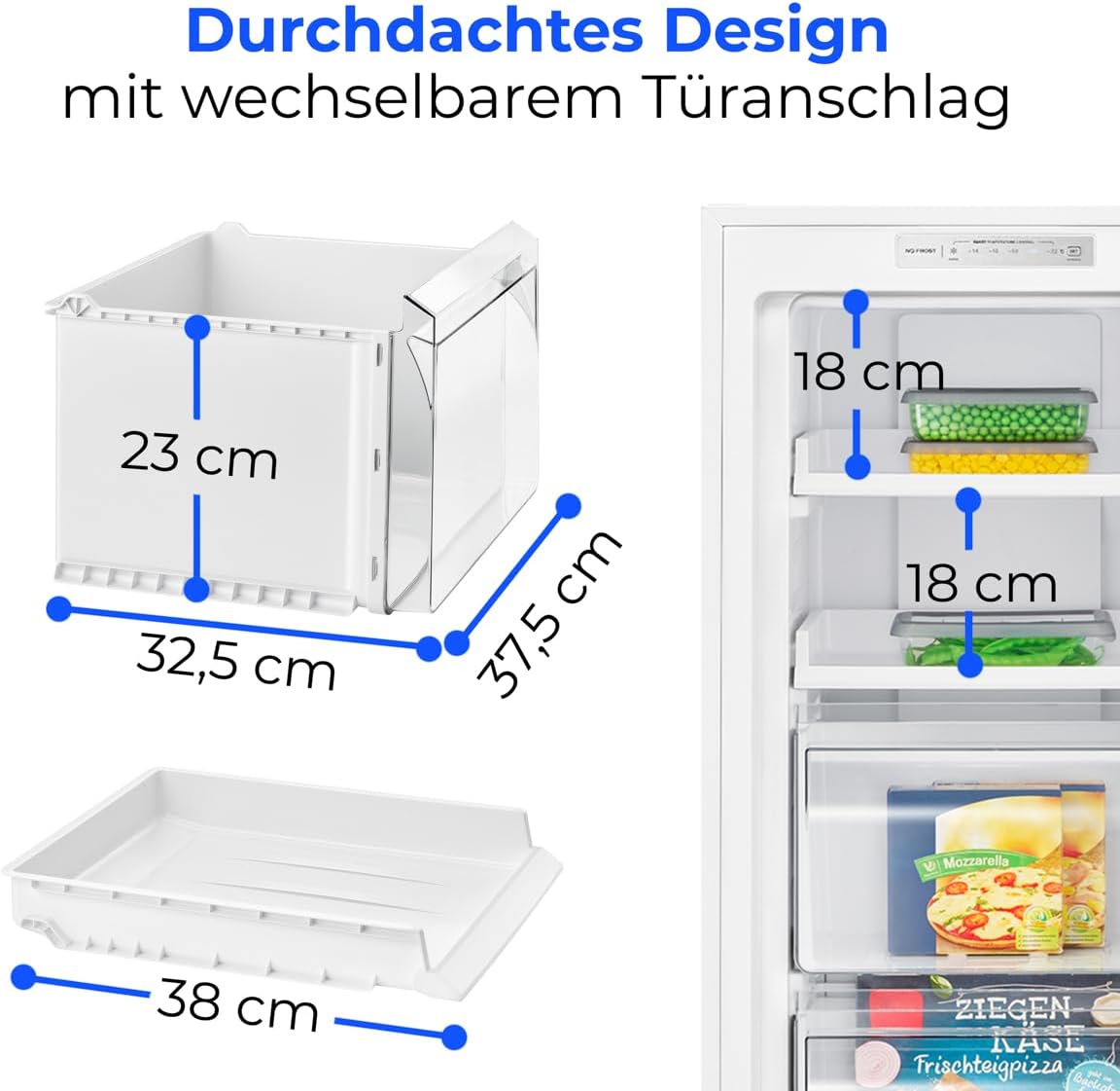 Bomann® Gefrierschrank Nofrost | Energieklasse D | 171cm | Tiefkühlschrank | MultiAirflow | leise 39dB | bis zu -22°C | Türanschlag wechselbar | 204L Freezer | Gefrierschrank gross | GS 7366 weiß