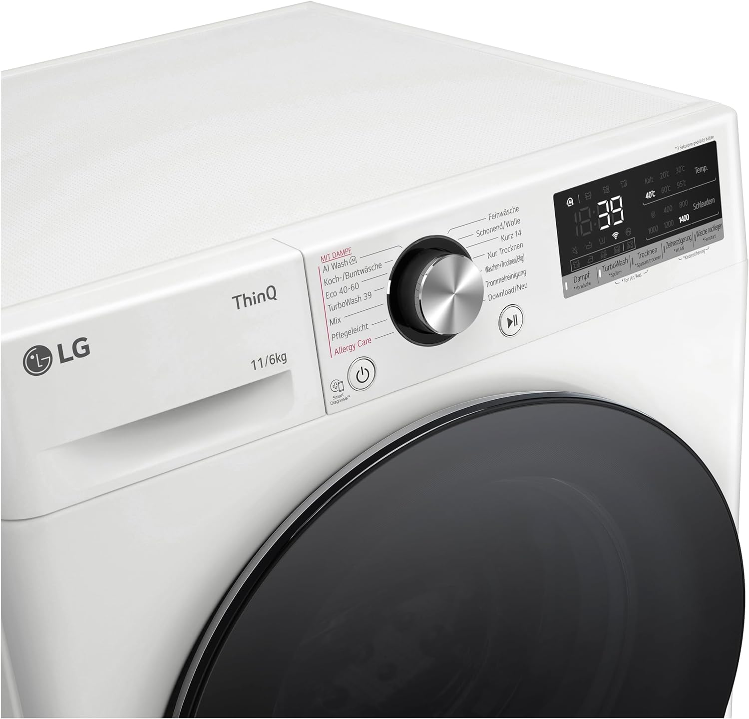 LG V7WD107H2E, Klasse E, Frontlader-Waschtrockner 10,5 - 7 kg, 1400 U/min, AI Direct Drive, Wi-Fi, Tiefenreinigung mit Dampf, TurboWash, Größere Kapazität, 62 x 60 x 85 cm ꟷ Weiß