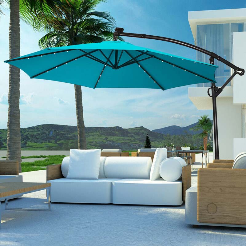 Eletriclife 10 Feet Solar Powered LED Patio Offset Umbrella without Weight Base